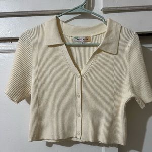 Cropped Rib knit button down shirt
